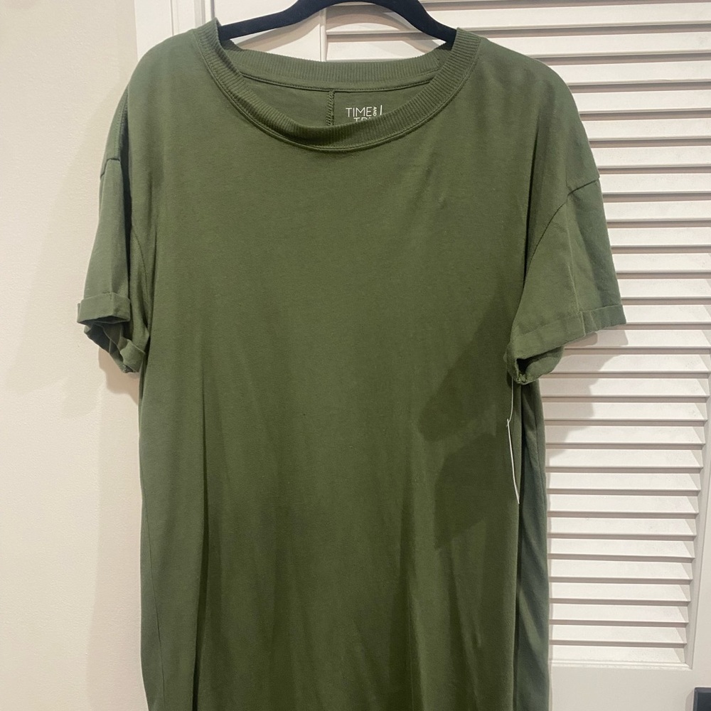 Time and Tru Olive Short Sleeve Tee-Shirt Dress